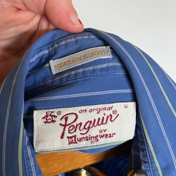 ORIGINAL PENGUIN ~ Blue and Yellow Striped Men's button down - Picture 5 of 7